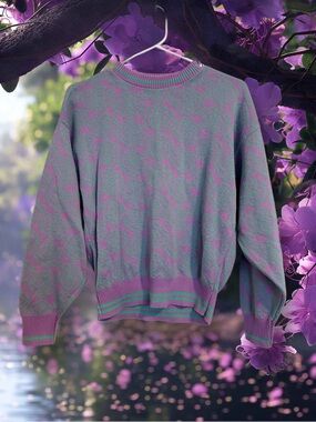 Purple & Green Printed Sweater | Bold Pattern Knit Pullover